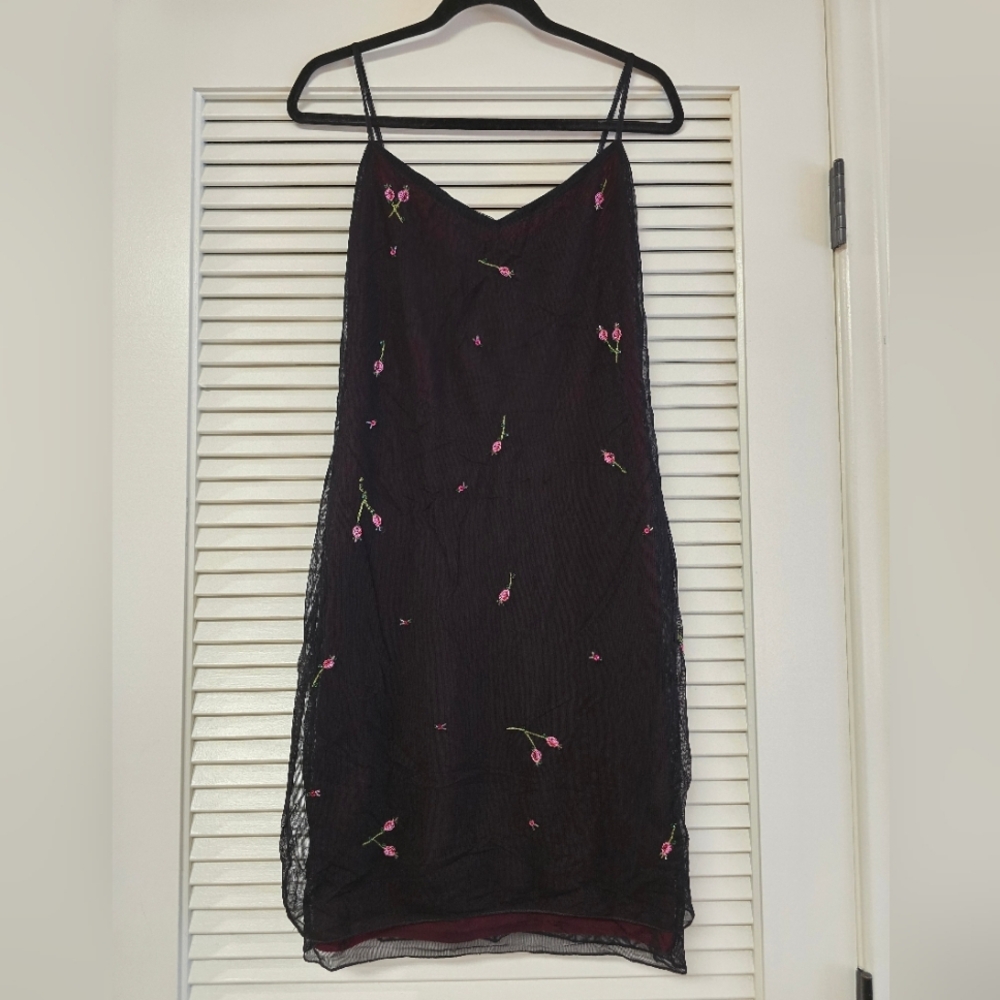 Laundry By Shelli Segal - Vintage 90s Mesh Dress With Embroidered & Beaded Roses